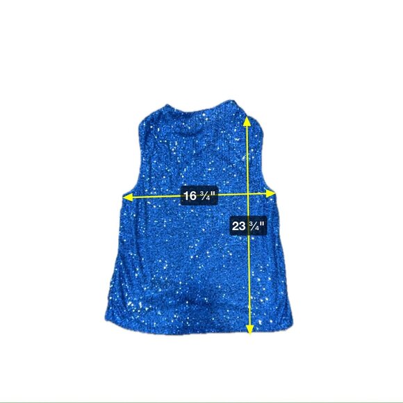 Cable & Gauge Blue Sequin Sleeveless Top High Neckline Keyhole Back Sz Large - Picture 8 of 9